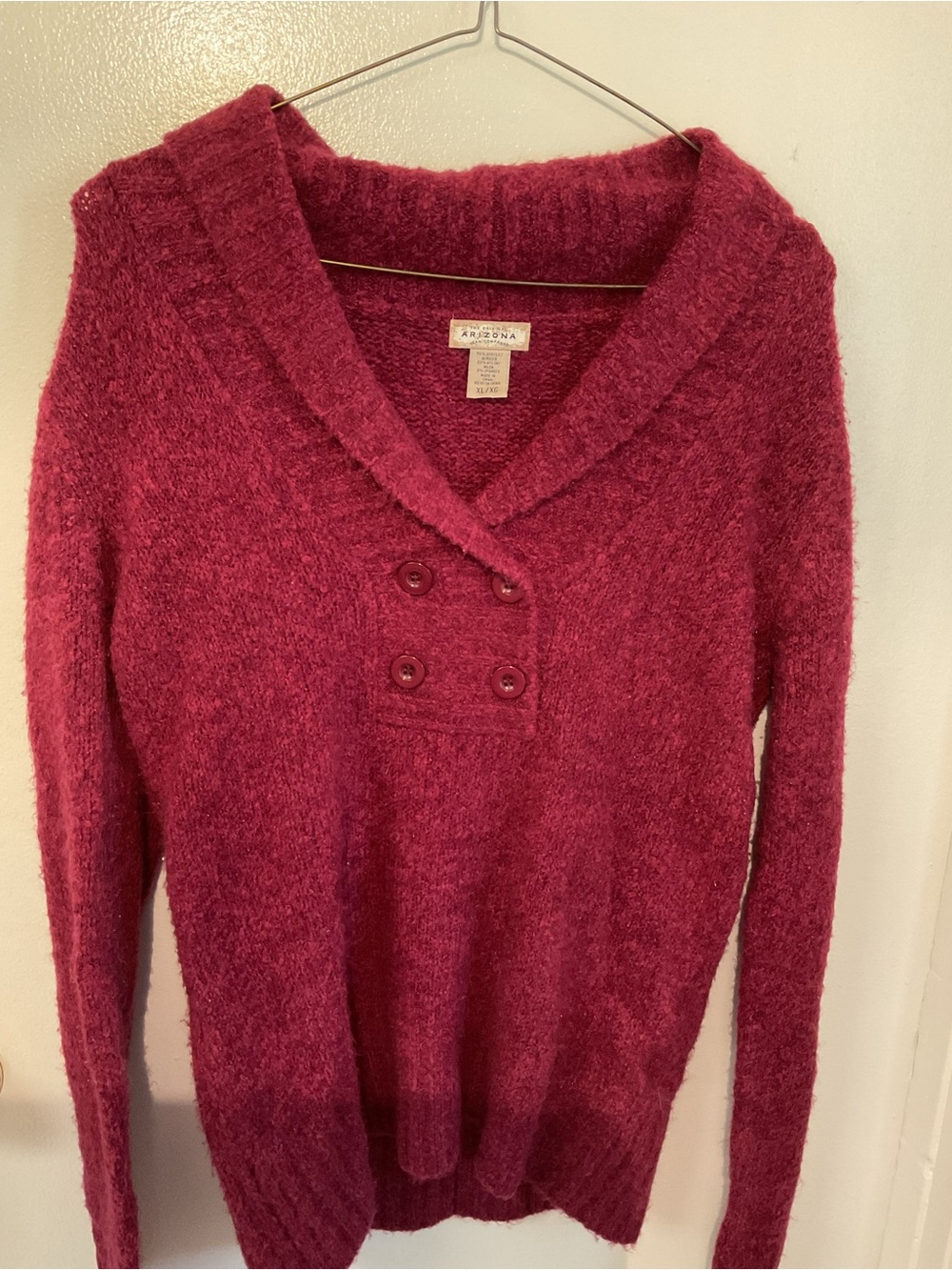 Arizona Jean Company Raspberry Shawl-Collar Double-Button Sweater